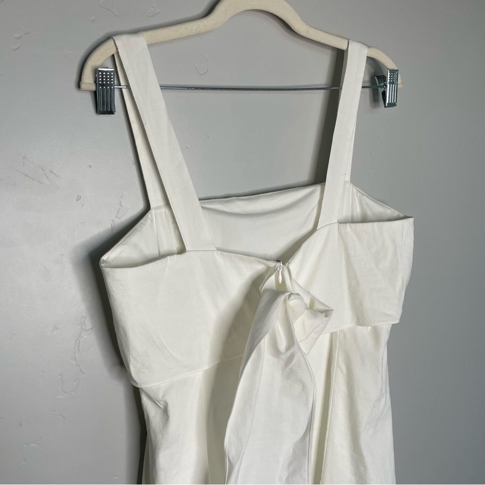 Theory Drape Back Mini Dress‎ in Stretch Linen White NWT Bow Solid Eco Crunch - Picture 10 of 15
